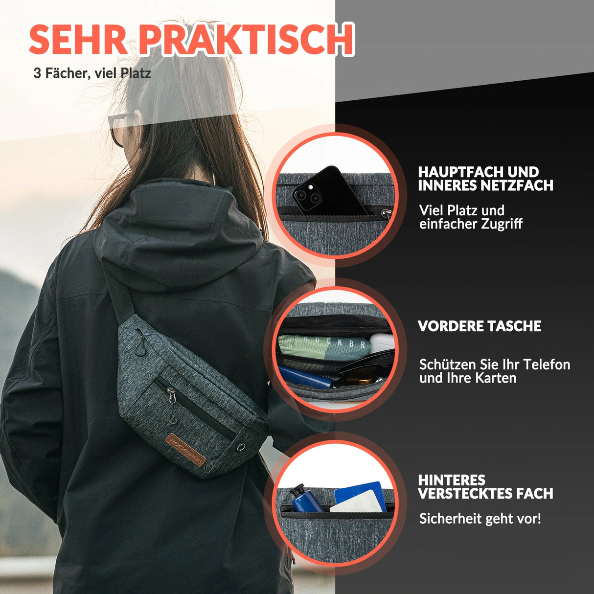 Bauchtasche 1,5 L – Gürteltasche mit verstellbarem Gürtel