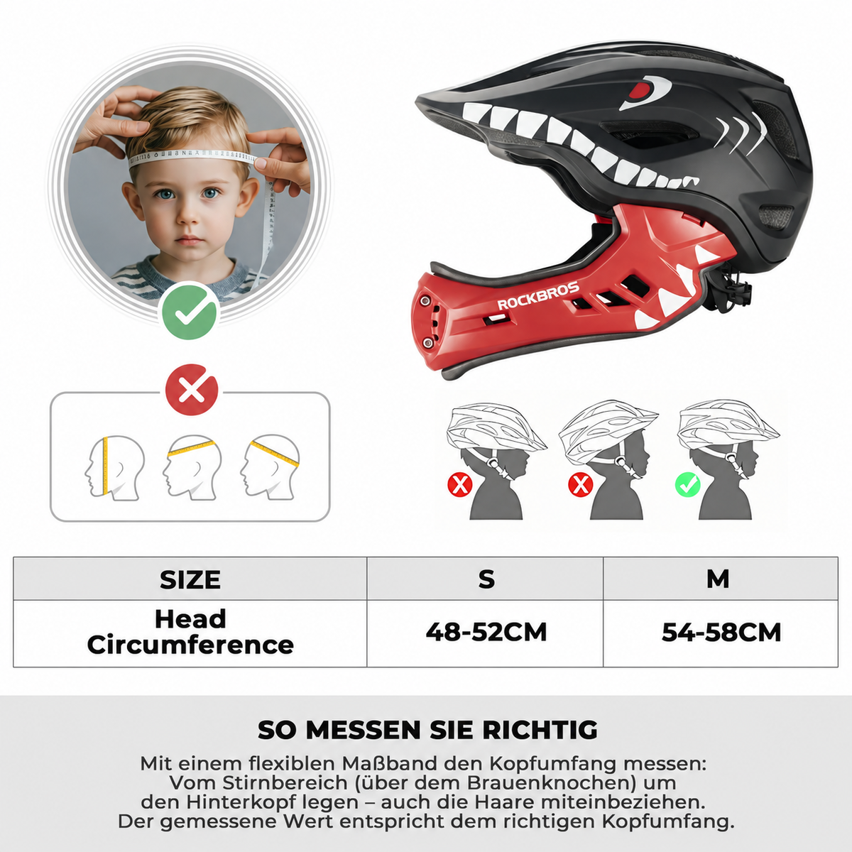 Casque intégral ROCKBROS pour enfants, motif dessin animé, avec mentonnière amovible