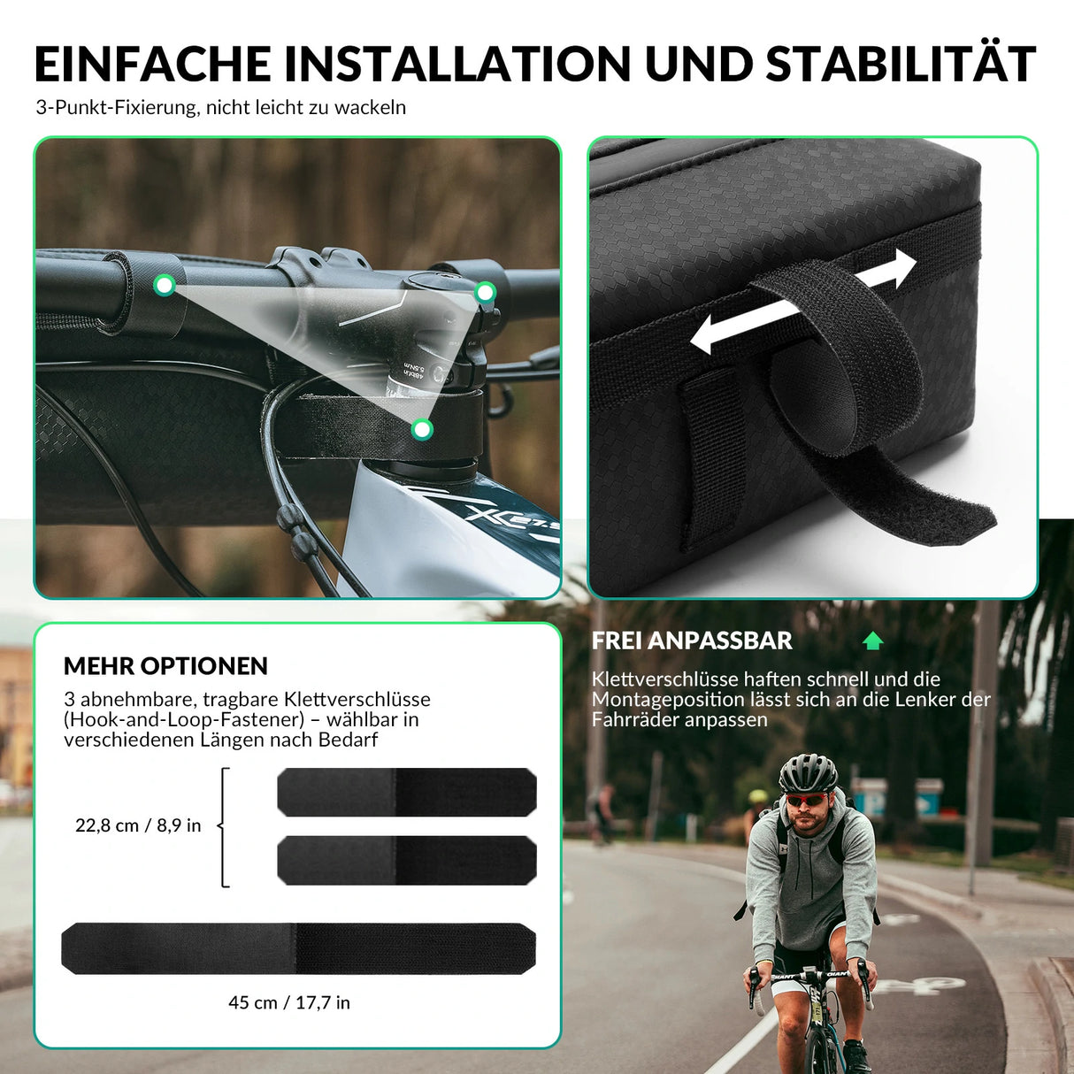 Lenkertasche Fahrrad – Große Kapazität 2 L mit abnehmbarem Schultergurt