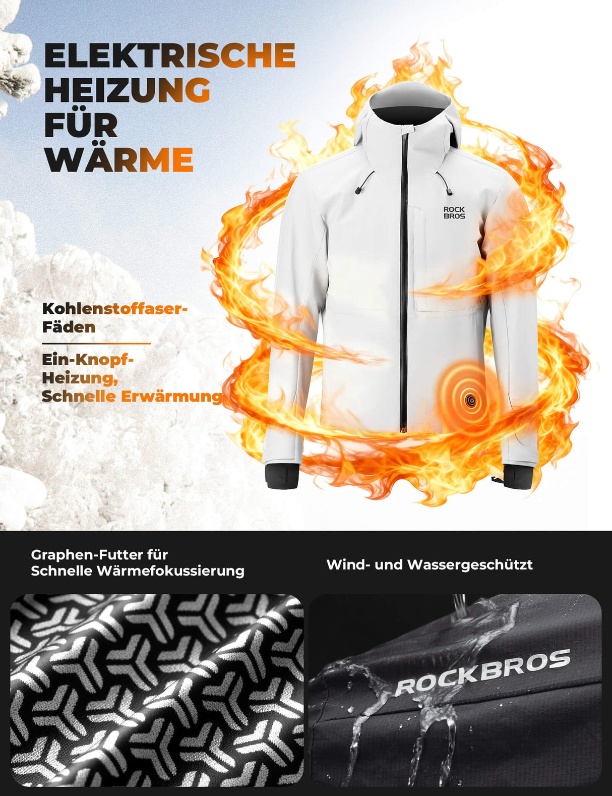 ROCKBROS Beheizbare Fahrradjacke – Mit Typ-C-Anschluss für maximale Wärme!