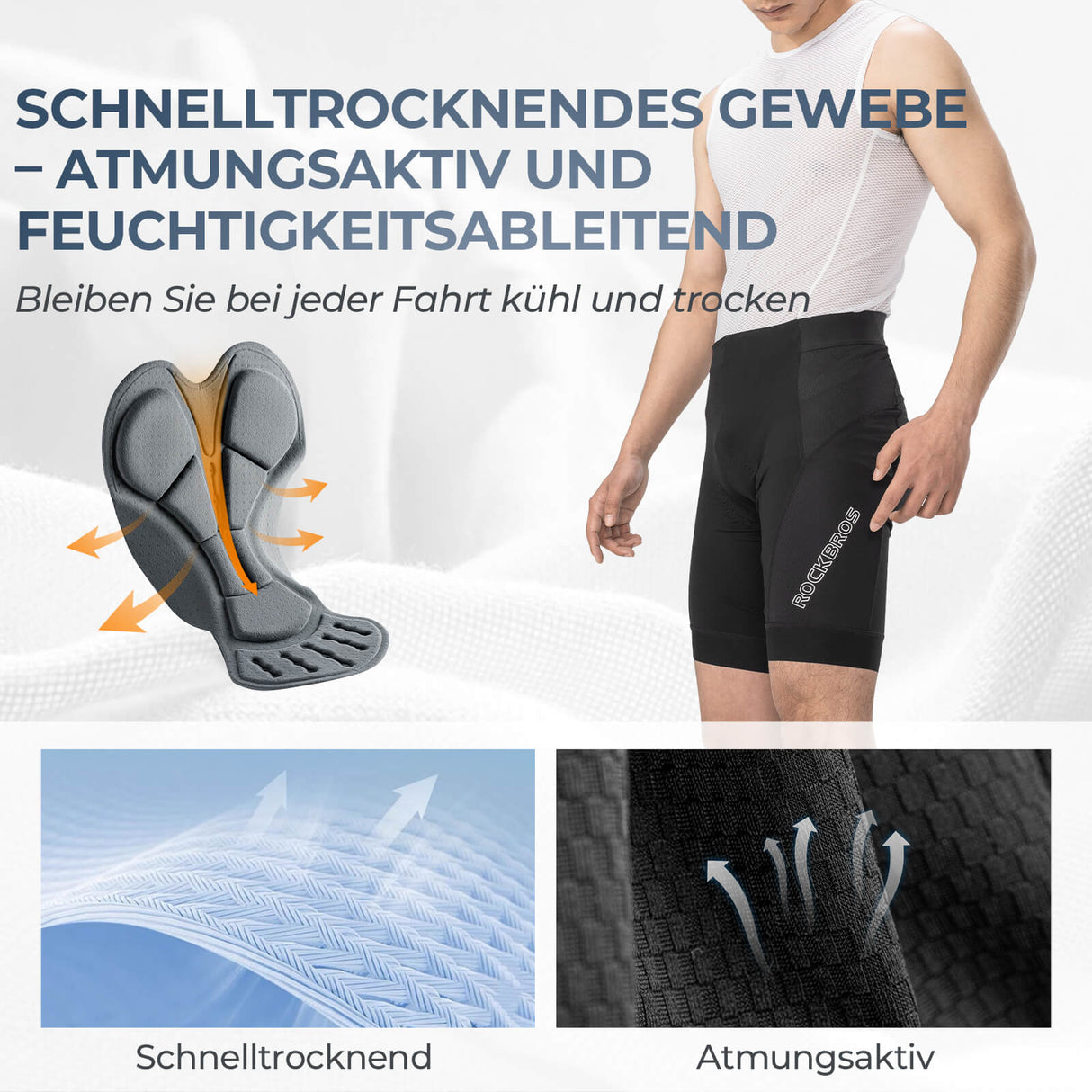 ROCKBROS Schnelltrocknende Fahrradhose Atmungsaktiv Ergonomisch Herren Sommer für Rennrad MTB