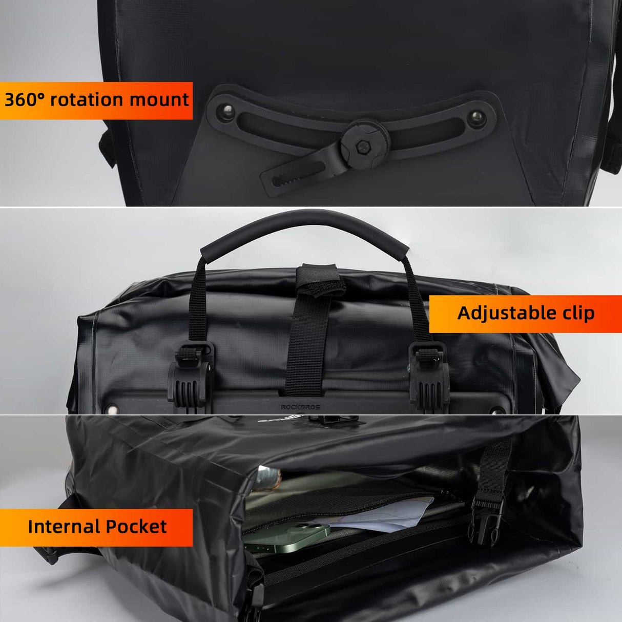 ROCKBROS Gepäckträgertasche 25L-32L 100 % wasserdicht mit Tragegriff - ROCKBROS-EU