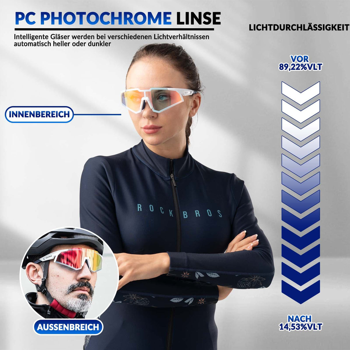 ROCKBROS Sonnenbrille Fahrradbrille Selbsttönend Outdoor UV400 Schutz - ROCKBROS-EU