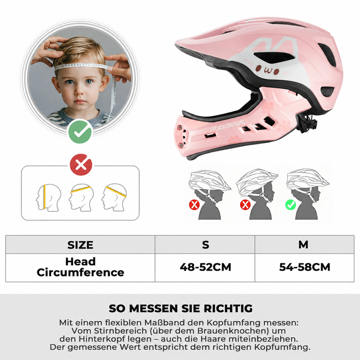 Casque intégral ROCKBROS pour enfants, motif dessin animé, avec mentonnière amovible