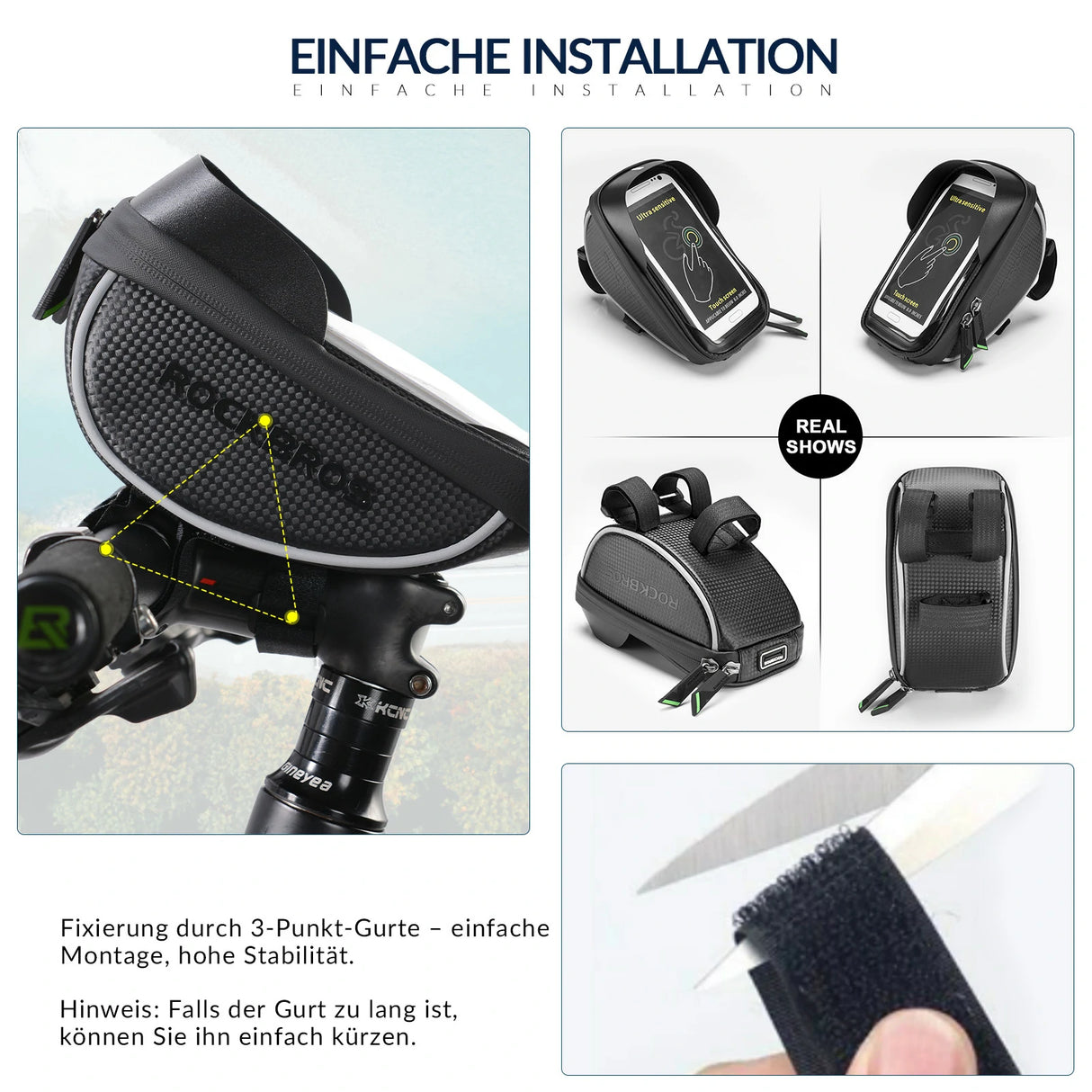 Fahrrad‑Lenkertasche – Wasserdichte Smartphone‑Halterung für bis 6,5 Zoll