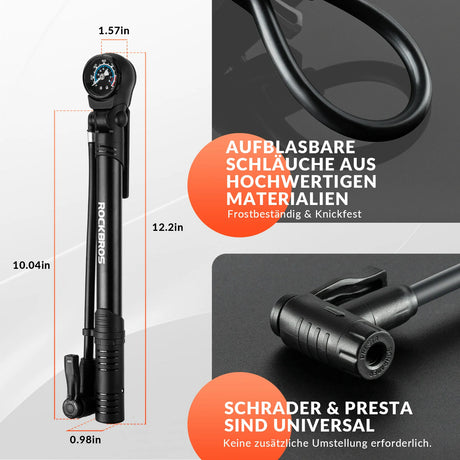 Fahrradpumpe 120 PSI – Tragbar mit Manometer & drehbarem Griff