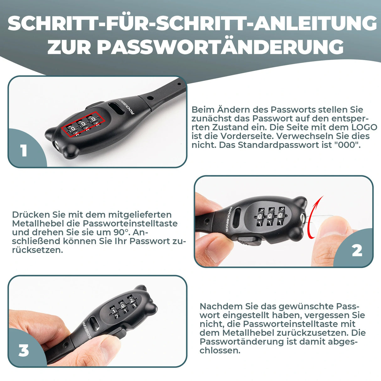 Fahrradschloss – Kabelschloss mit 3‑stelligem Zahlencode