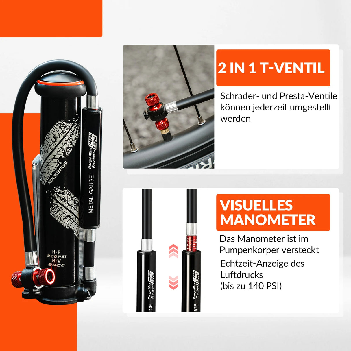 Mini‑Fahrradpumpe 220 PSI – Hochdruck‑Aluminium‑Konstruktion