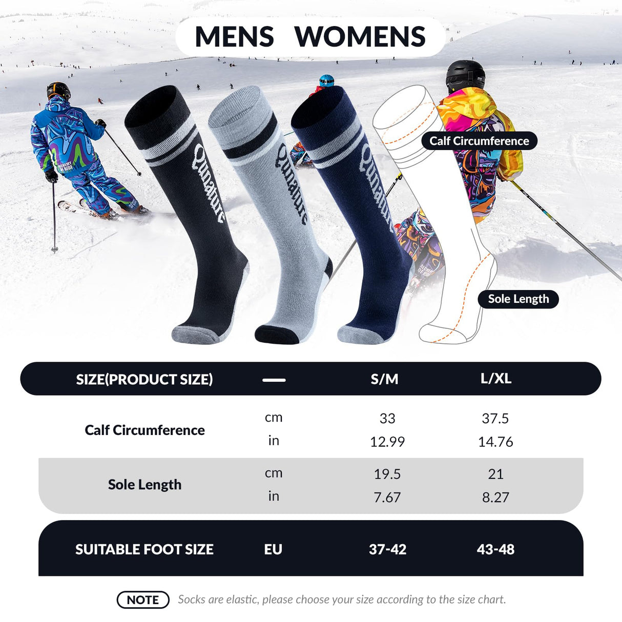 Qunature Skisocken – Thermosocken aus Merinowolle für Winter-Sport