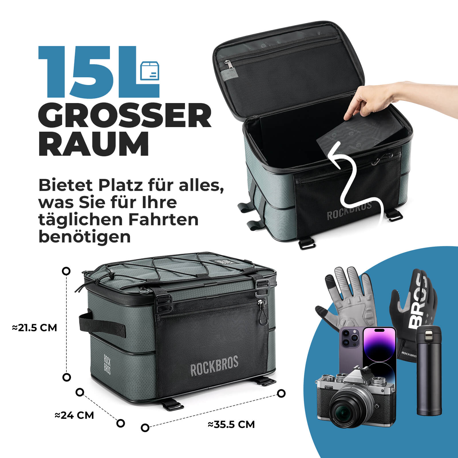 ROAD TO SKY Fahrrad Faltbare Gepäckträgertasche 15-30L Komprimierbar