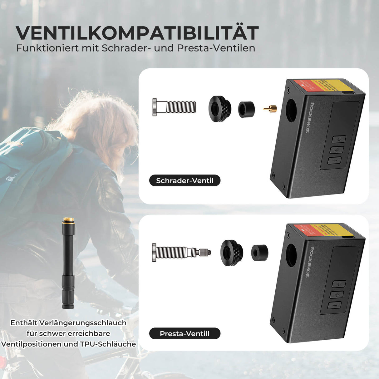 ROCKBROS MINI Elektrische Fahrradpumpe AS240 Pro – Tragbare Kraft für unterwegs!​