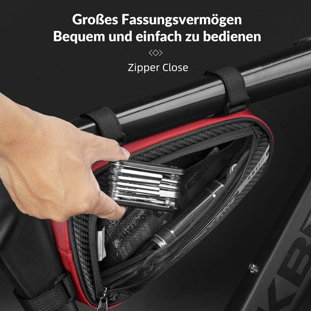 ROCKBROS 1.2L wasserdichte Rahmentasche, ideal für Mountainbikes und Rennräder, mit reflektierendem Design und einfacher Installation.