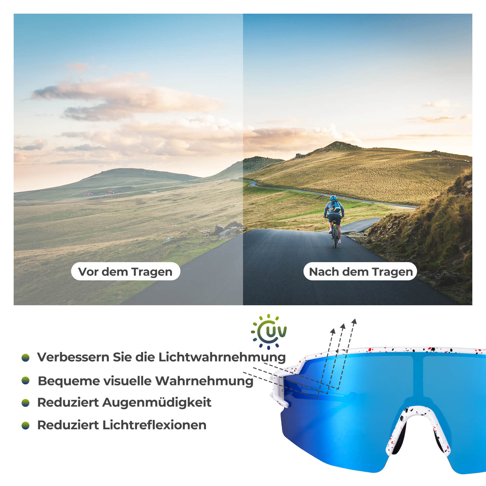 ROCKBROS Fahrradbrille Polarisiert Sportbrille winddichte Sonnenbrille UV 400