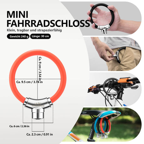 ROCKBROS Fahrradschloss Kabelschloss mit Klettverschlüssen ohne Schlüssel