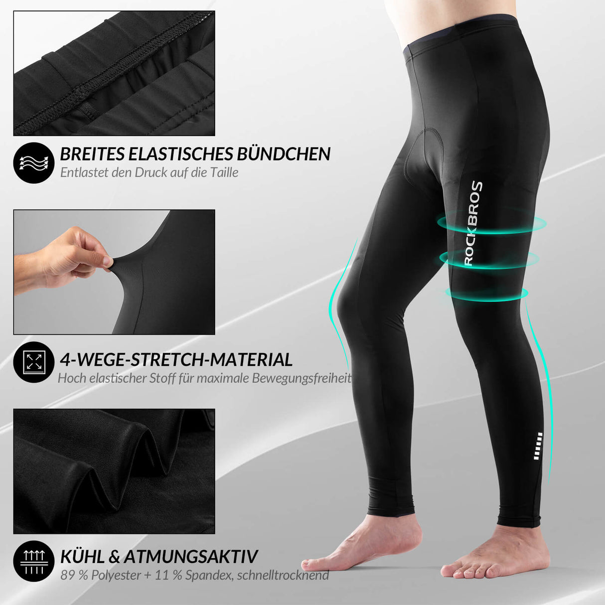 ROCKBROS Herren Gepolsterte Fahrradhose Atmungsaktiv HerbstFrühling für HerbstFrühling S-4XL