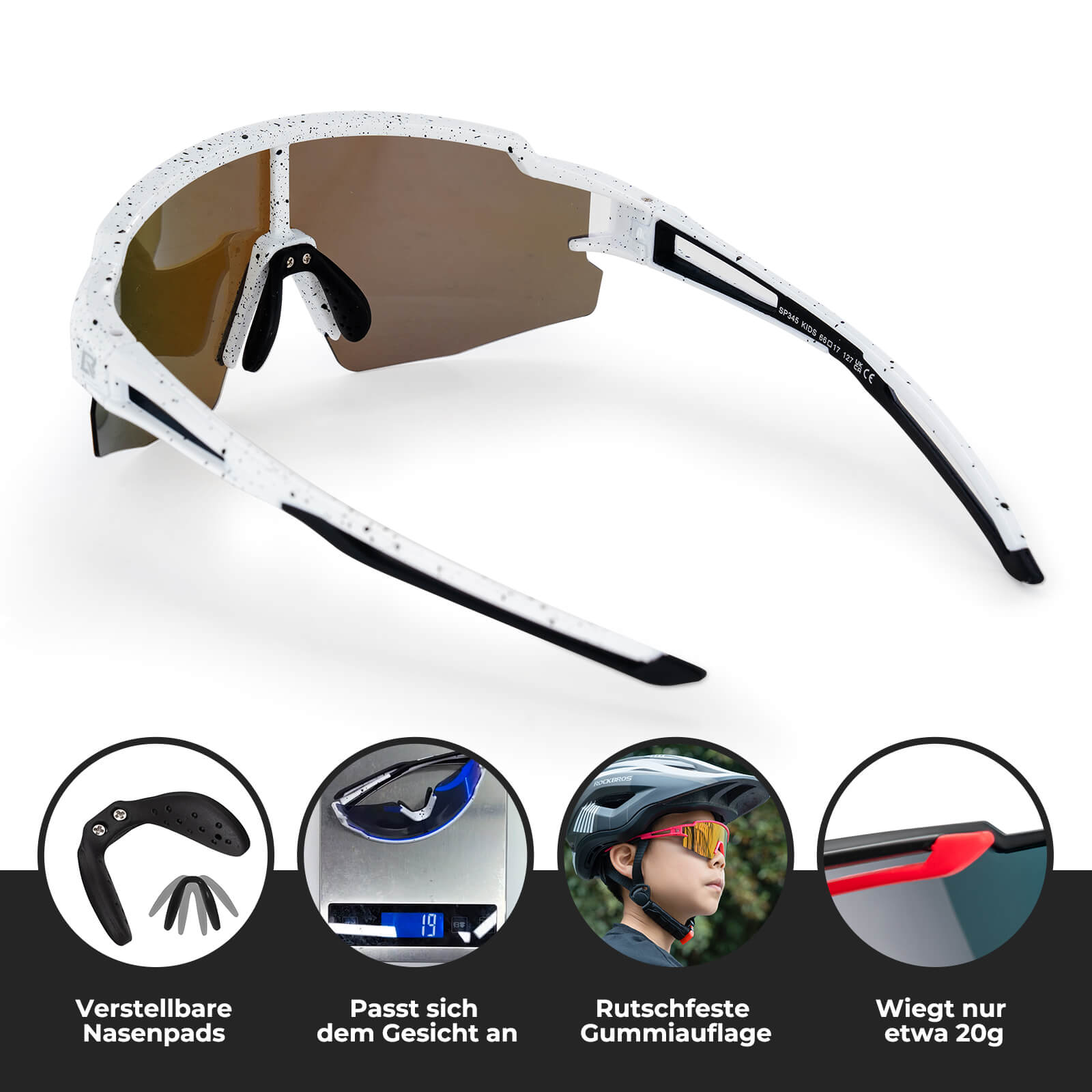 ROCKBROS Kinder Fahrradbrille Sonnenbrille Polarisiert UV400 für Jungen-Blau-Weiß