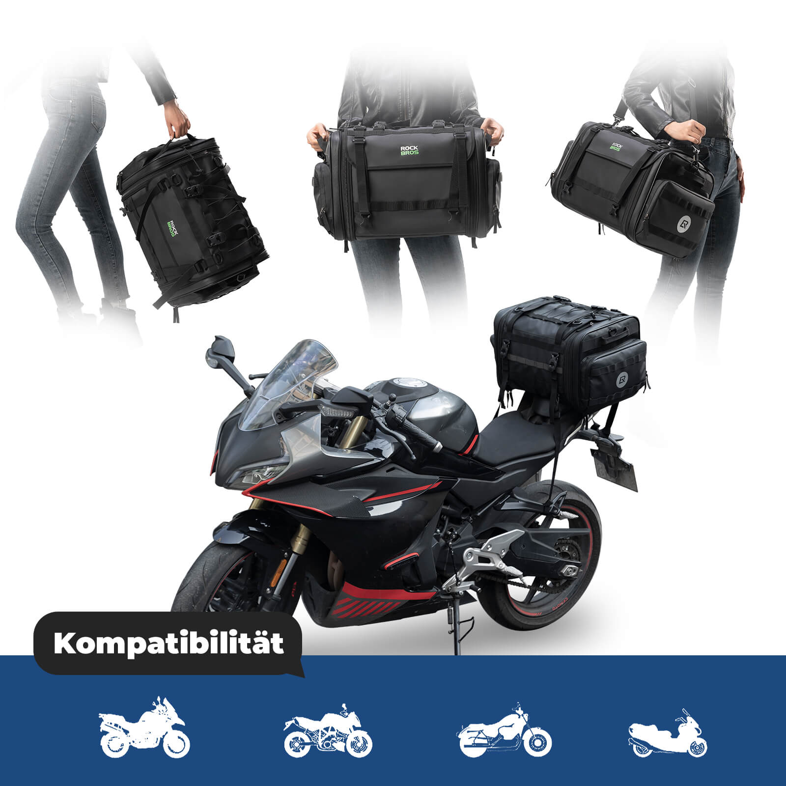 ROCKBROS Motorradtasche mit Regenshutz Gepäcktasche Reisetasche Faltbar 43-50L