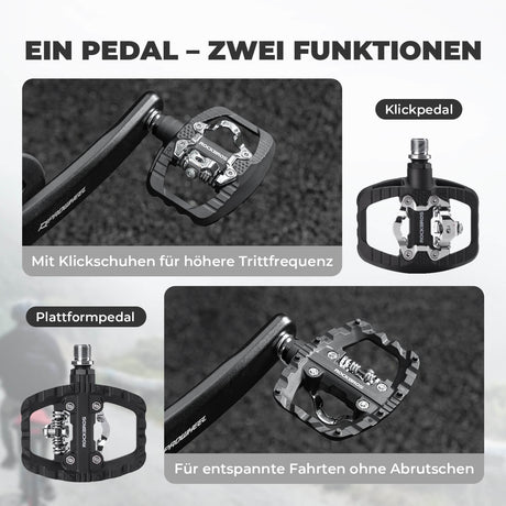 ROCKBROS SPD-Klickpedale &amp; Plattformpedale 2-in-1 – Rutschfest, Leicht, mit Cleats-Set – 9/16" Pedale für MTB, Gravel &amp; Rennrad