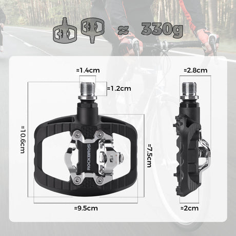 ROCKBROS SPD-Klickpedale &amp; Plattformpedale 2-in-1 – Rutschfest, Leicht, mit Cleats-Set – 9/16" Pedale für MTB, Gravel &amp; Rennrad