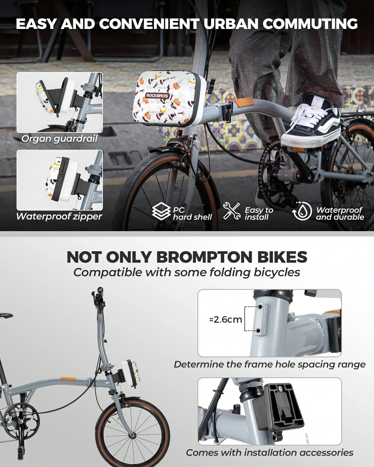 ROCKBROS Fahrrad-Lenkertasche, wasserdichte Hartschale, für Faltrad