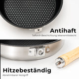 camping pfanne mit teflon beschichtung und abnehmbarem buchenholzgriff